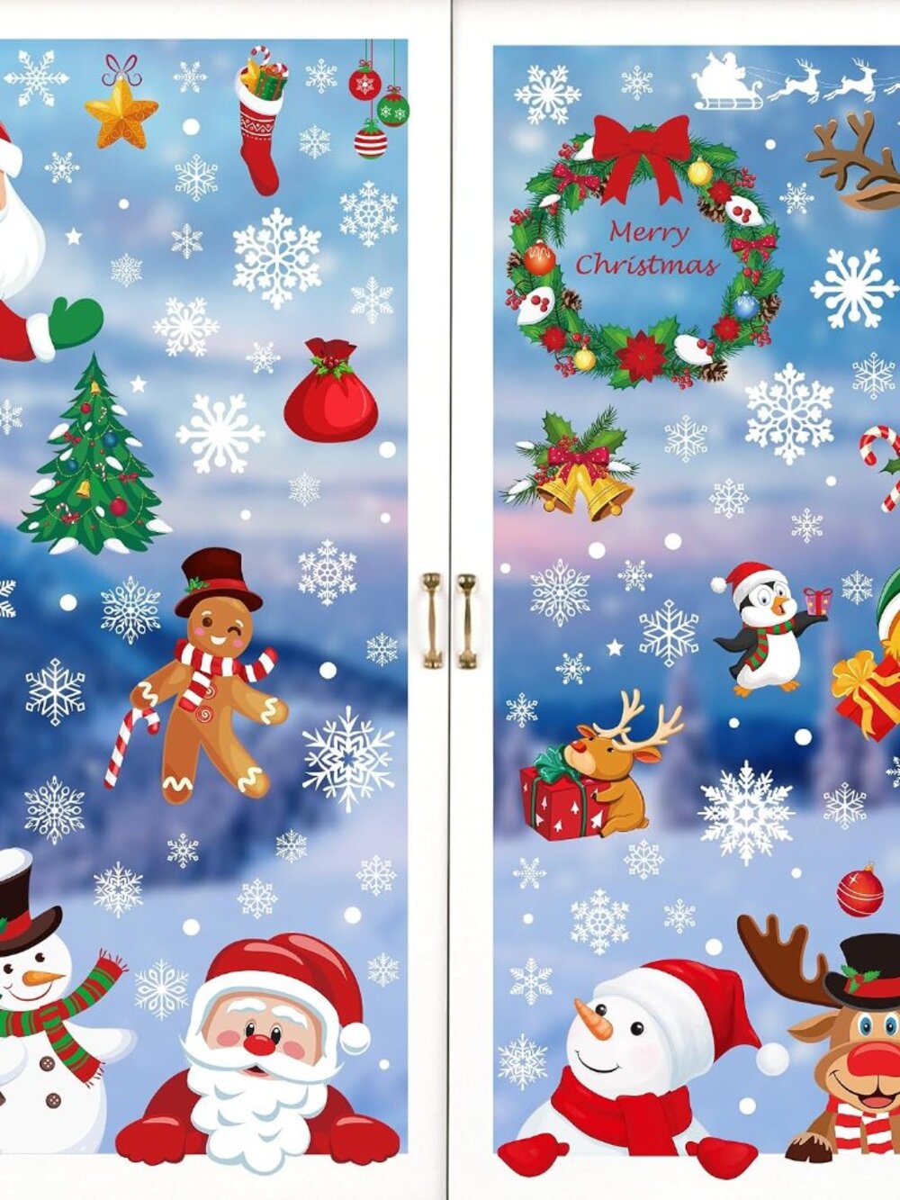186PCS Christmas Decor, Christmas Window Clings, 9 Sheets Snowflake Window Stick